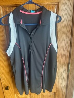 PGA Tour Golf Shirt Womens XL Sleeveless Polo Performance Top Black Pink Mesh
